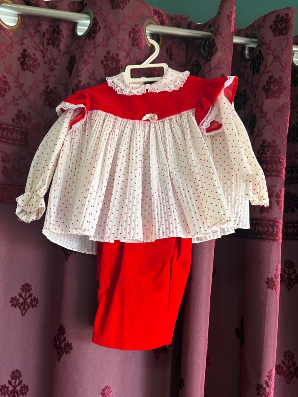 Vintage Sears Red Velvet & Set Polka Dot Set Size 3T